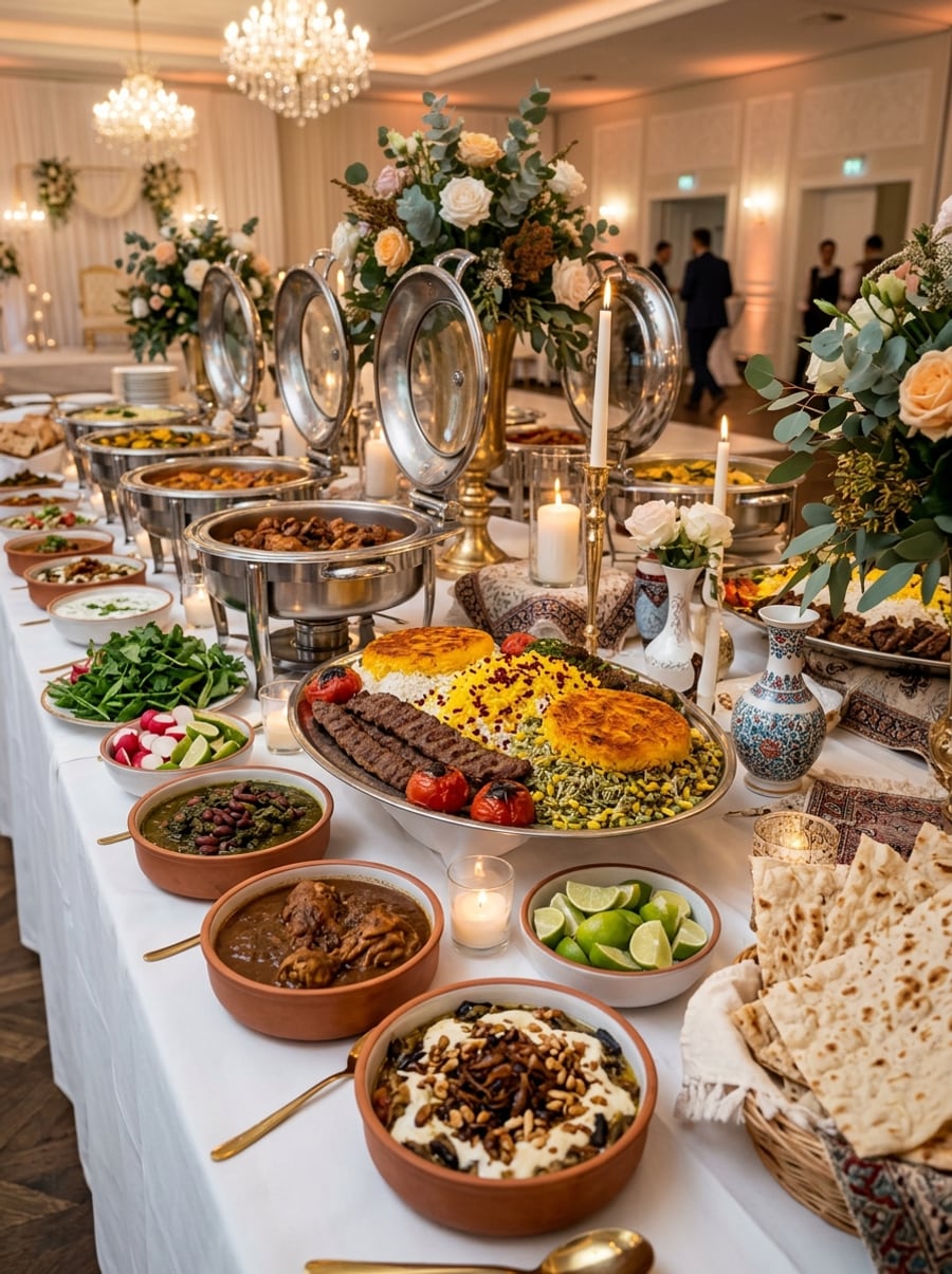 Persisches Hochzeitsbuffet mit Safranreis, Kebab, Mezze und Vorspeisen – Catering aus Köln